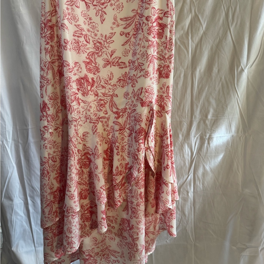 1. State High-Low Skirt in orange (red) floral design